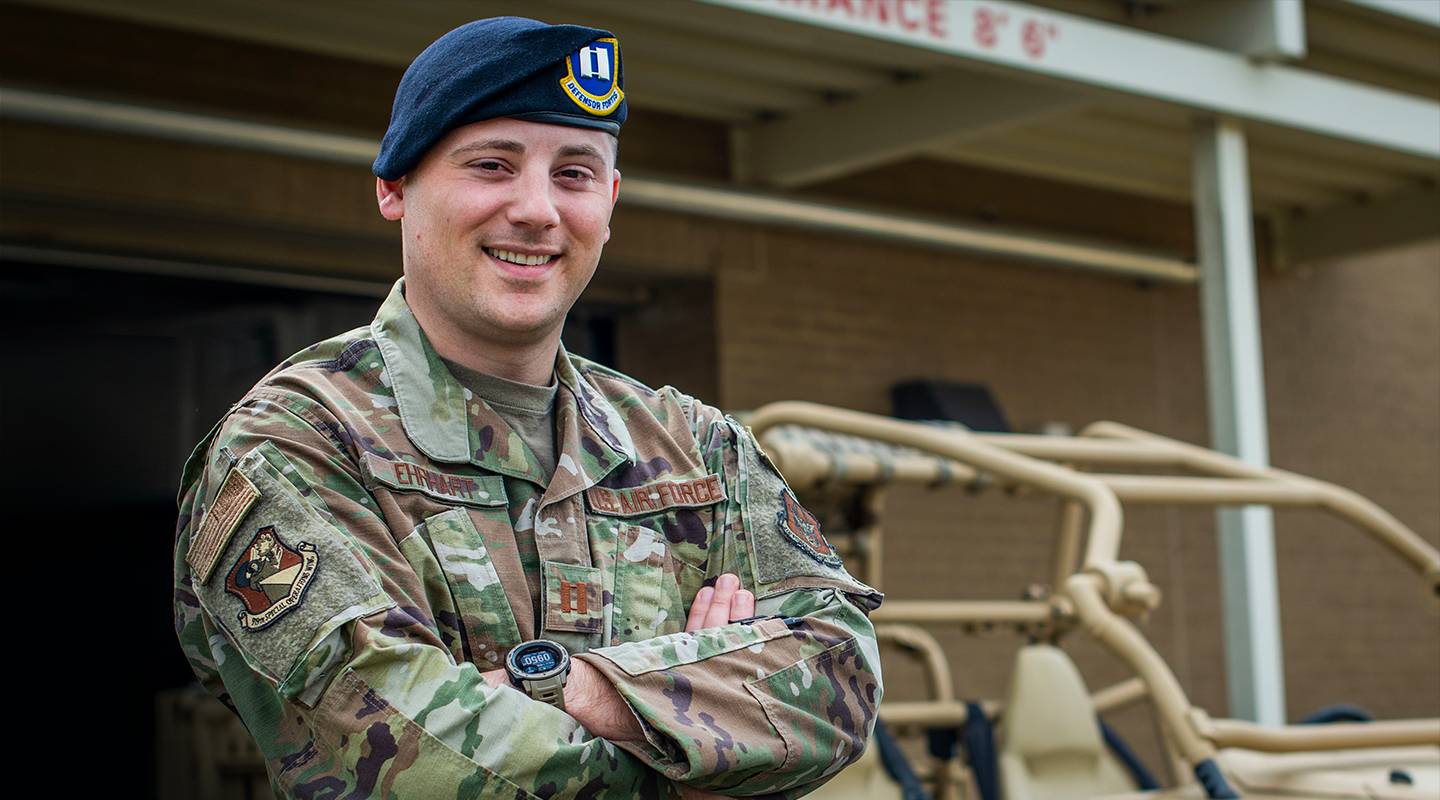 security forces officer smiling towards the camera