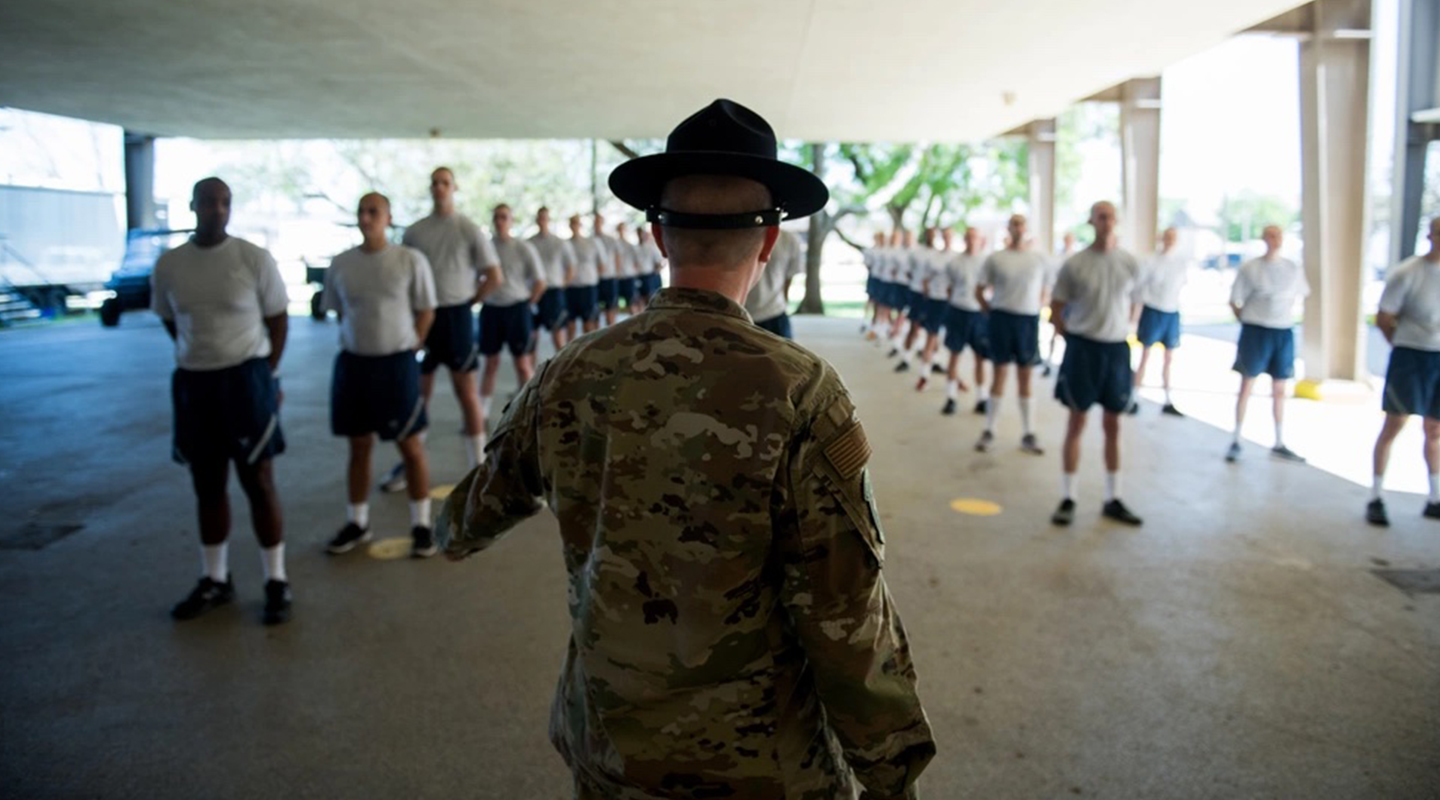 MTI standing in front of his flight of trainees