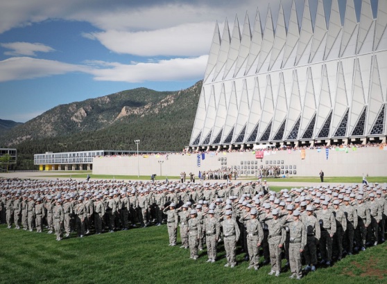 Cadets outside of the Air Force Academy