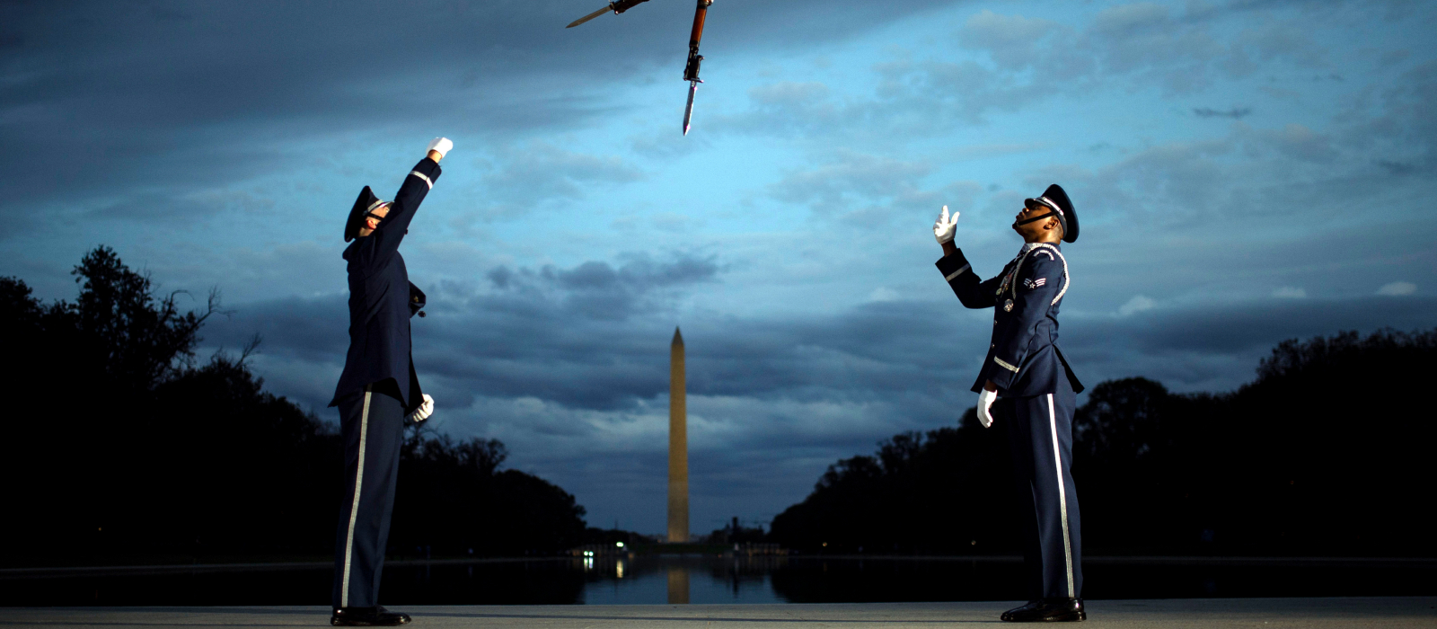 Air Force Honor Guard in front of the Washington Monument